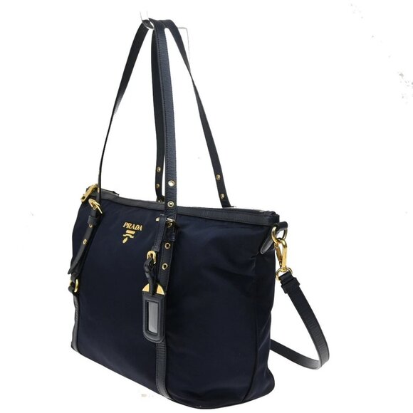 PRADA Logo 2Way Shoulder Hand Bag Nylon Leather Navy Blue GHW - Picture 2 of 16